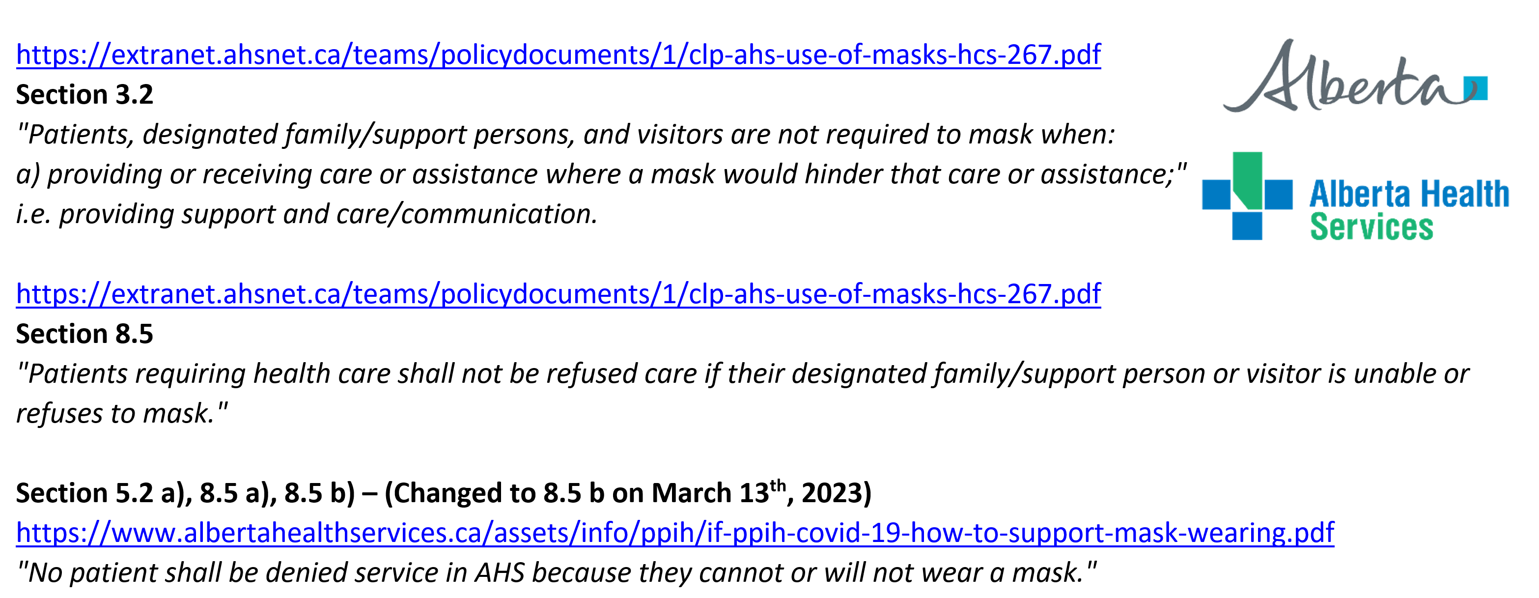 HCS 267 AHS Mask Directive.
